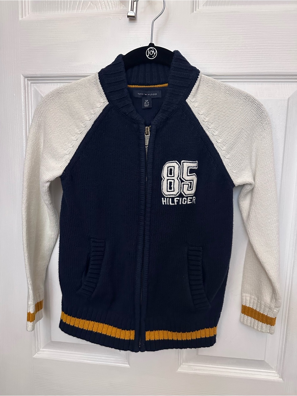 Tommy Hilfiger Navy, White & Gold Zip Knit Sweater Boys Small (6-7) - Picture 1 of 4